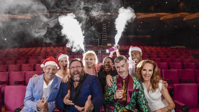 The cast of Hairspray, (front) Todd McKenney, Shane Jacobson, Bobby Fox, Rhonda Burchmore and (back) Carmel Rodrigues, Donna Lee, Asabi Goodman and Javon King. Picture: Roy VanDerVegt