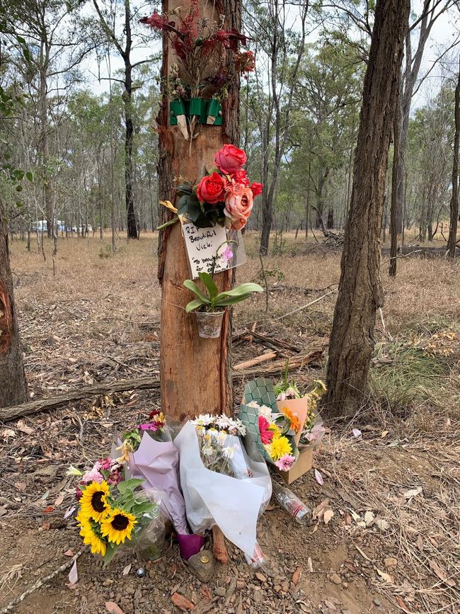 The memorial placed at the spot where Vicky McGrath died in a car crash in 2020.