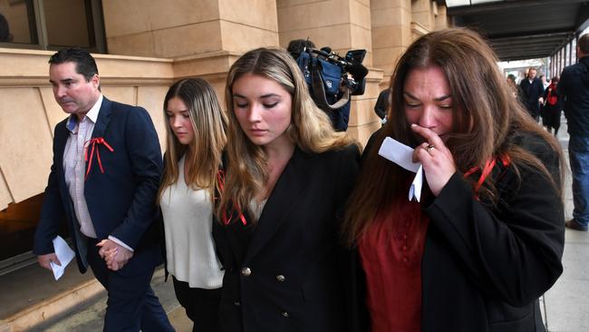 Sophia’s father Luke Naismith, Sophia’s sisters Ursula and Saskia and her mother Pia Vogrin, leave the District Court. Picture: Tricia Watkinson