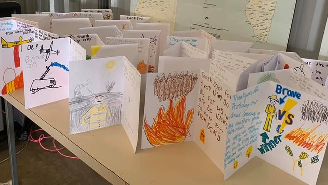 St Columba’s Memorial School students at Yorketown delivered handmade thank you notes to Country Fire Services volunteers. Source: CFS