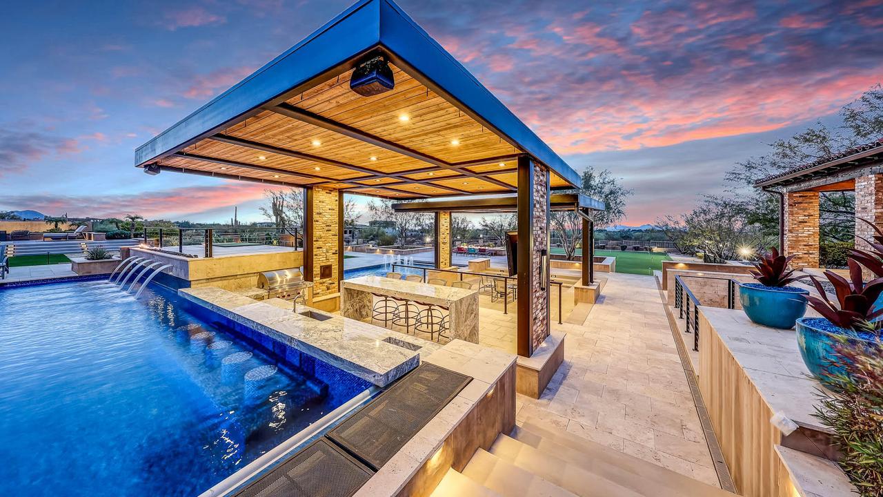 The resort-style pool also has a basketball hoop too. Pictures via David Newman Partners