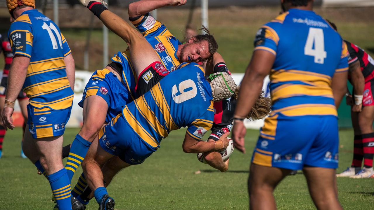 Action from the Volunteers Cup semi-final between Norths Tigers and Toowoomba Valleys at the North Ipswich Reserve. Picture: Bruce Clayton