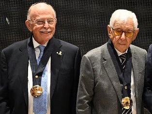 9/01/2025: President of Israel Isaac Herzog (C) and First Lady of Israel Michal Herzog honour seven recipients of the Israeli Presidential Medal of Honor from around the world, recognizing their contribution to Israel and the Jewish people. Receiving the award were: Brigitte Zypries (Germany), Mark Leibler (Australia), Frank Lowy (Australia and Israel), Malcolm Hoenlein (USA), Julie Platt (USA), Brigitte Zypries (Germany), Sir Trevor Chinn (UK), Maurice Lévy (France). Picture:  Haim Zach / GPO