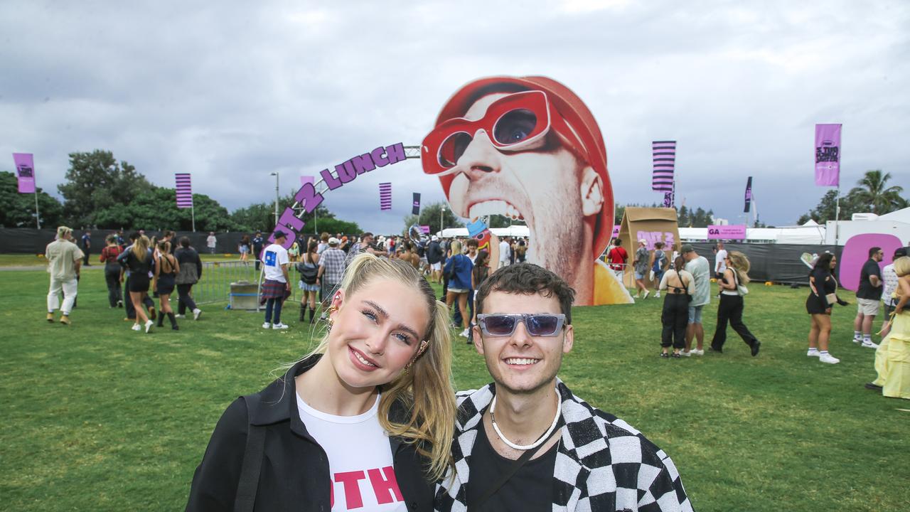 Stine Bones and Flynn Russell at the Out 2 Lunch festival on the Coolangatta beachfront. Picture: Glenn Campbell