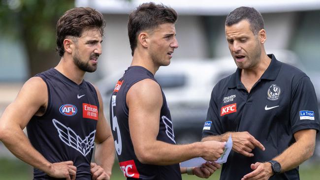 Nick and Josh Daicos at Collingwood training on Monday. Picture: Jason Edwards