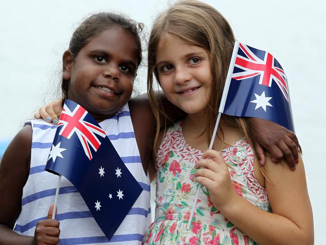 Zena and Isabel celebrate Australia Day. Picture: Mark Scott