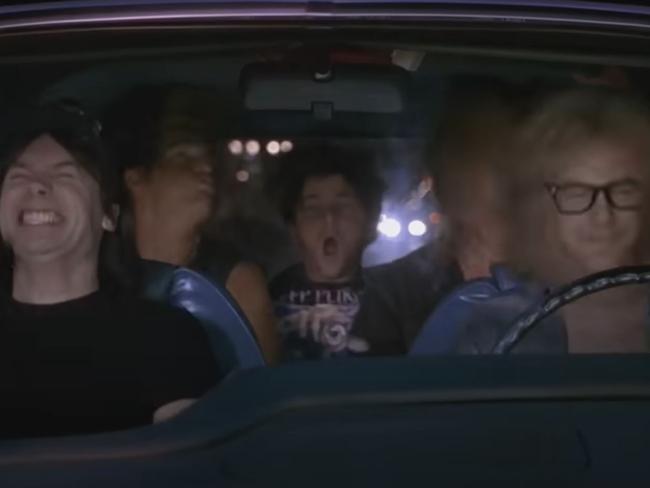 A new study that found fast paced music can negatively impact driving.  A screen grab from Waynes World, Bohemian Rhapsody. Picture: Youtube