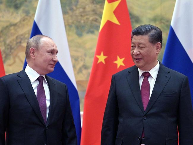 Russian President Vladimir Putin and Chinese President Xi Jinping during their meeting in Beijing, on February 4. Picture: Alexei Druzhinin / Sputnik / AFP