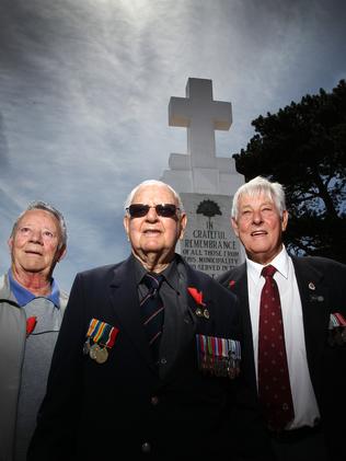 (L-R) Frank Morris, Bruce Myers and Kevin Knight after the Remembrance Day service at Penguin