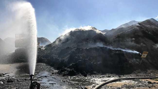 BIG GUNS: Fire & Rescue NSW have brought a Hytrans Unit last deployed in Lismore after the 2017 Floods, to help extinguish the compost fire which has been burnin gsince August 11. Picture: F&R NSW Trent Brown