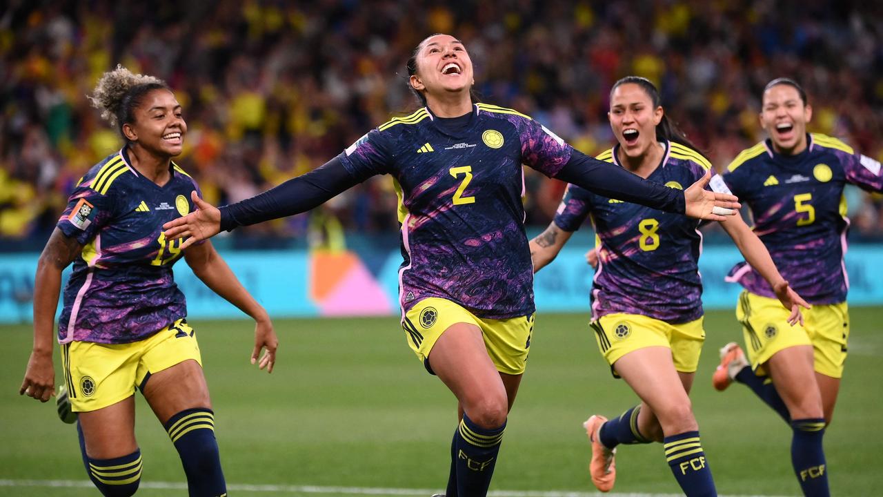 Manuela Vanegas celebrates her goal for Colombia. Picture: AFP