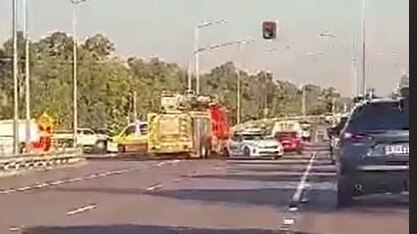 Emergency vehicles at the crash scene at the Berrimah Rd and Tiger Brennan Dr intersection.