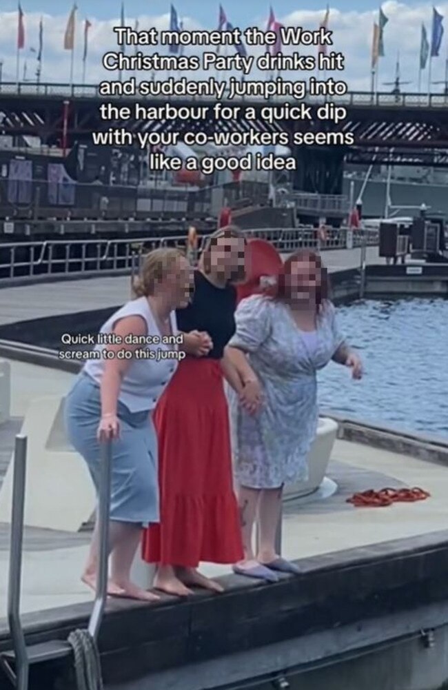 Sydney authorities have issued a public warning after a group of women jumped into the harbour. Picture: TikTok