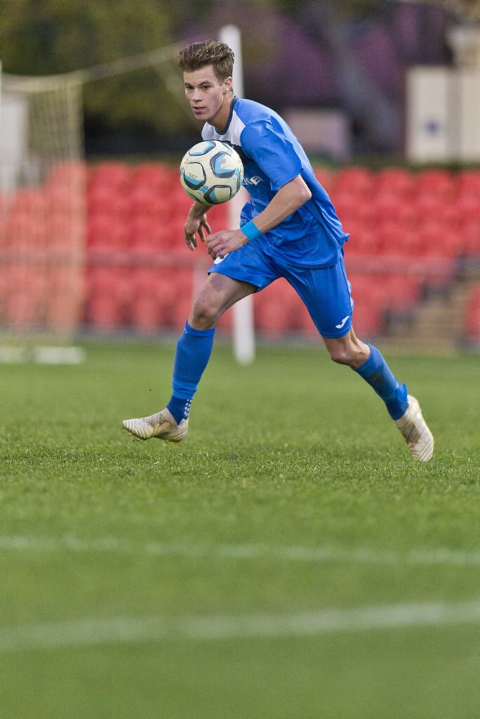 Wade Hall for South West Queensland Thunder against Cairns FC in NPL Queensland men round 26 football at Clive Berghofer Stadium, Saturday, August 25, 2018. Picture: Kevin Farmer