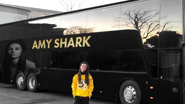 Amy Shark with her tour bus as she plays across Europe and the UK. PICTURE: Amy Shark Twitter @AmySharkMusic