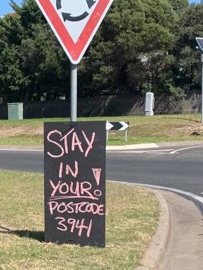 A sign telling visitors not to visit the Mornington Peninsula.