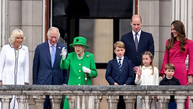 British royal family members on the Buckingham Palace balcony in June this year as part of Queen Elizabeth II's platinum jubilee celebrations. Prince Harry, Meghan, and their children were excluded from the lineup because they are no longer senior working members of the royal family. Picture: AFP