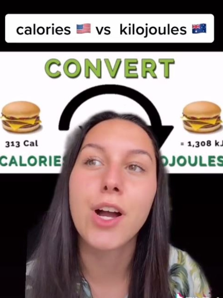 She also riled Aussies up claiming we use kilojoules and not calories... Picture: TikTok