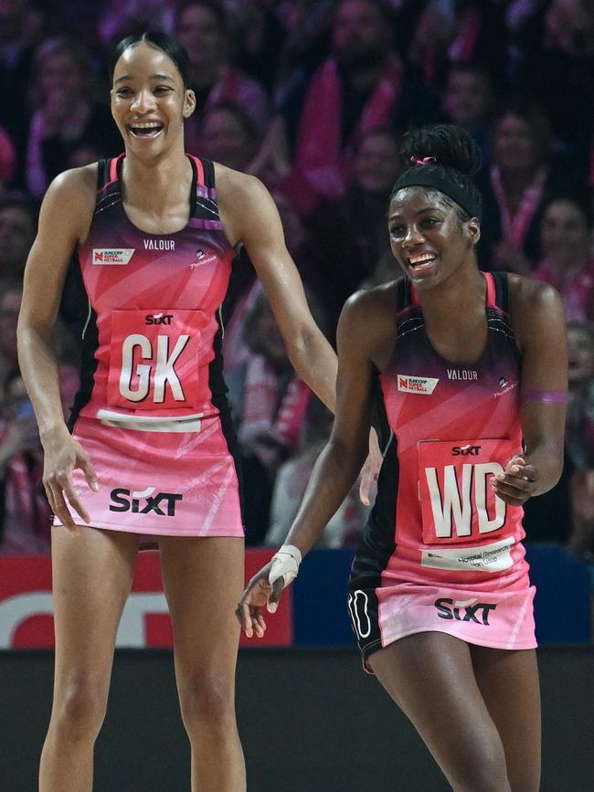 Defensive duo Shamera Sterling-Humphrey and Latanya Wilson are favourites with the huge Thunderbirds home crowds. Picture: Mark Brake/Getty Images