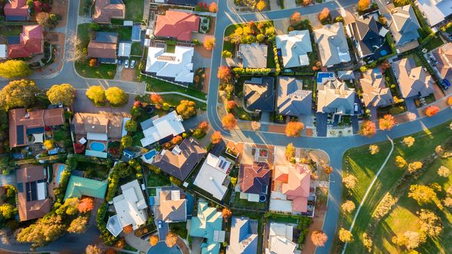 Typical Australian suburb from above in autumn