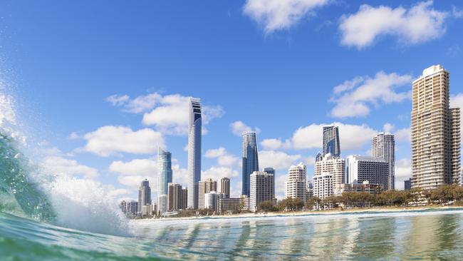 Blue waves rolling on Surfers Paradise beach, QLD, Australia