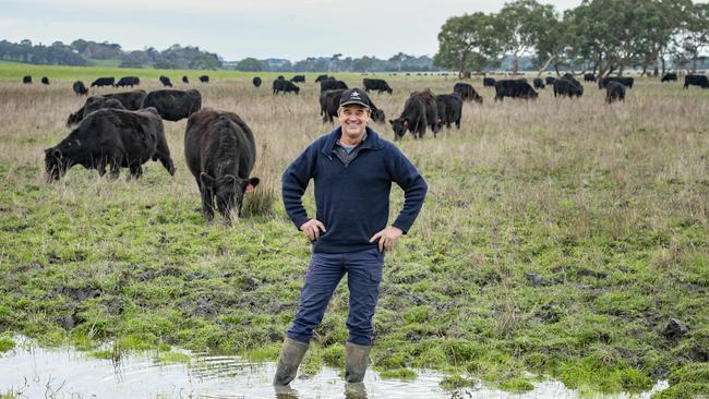 July brought the rain in Victoria’s western district – Tom Gubbins from Te Mania Angus shows just how wet it got. Picture: Zoe Phillips