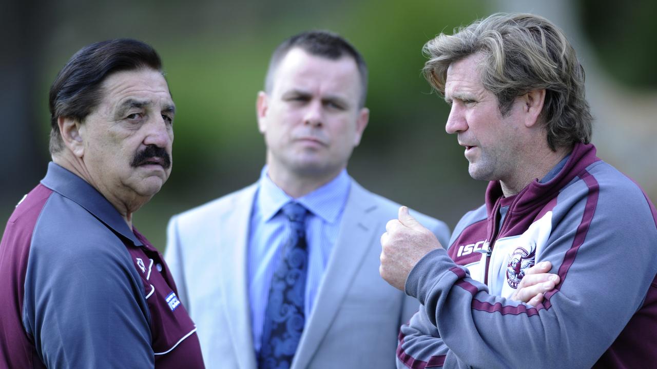 Peter Peters (left) with Des Hasler (right). Picture: Simon Chillingworth