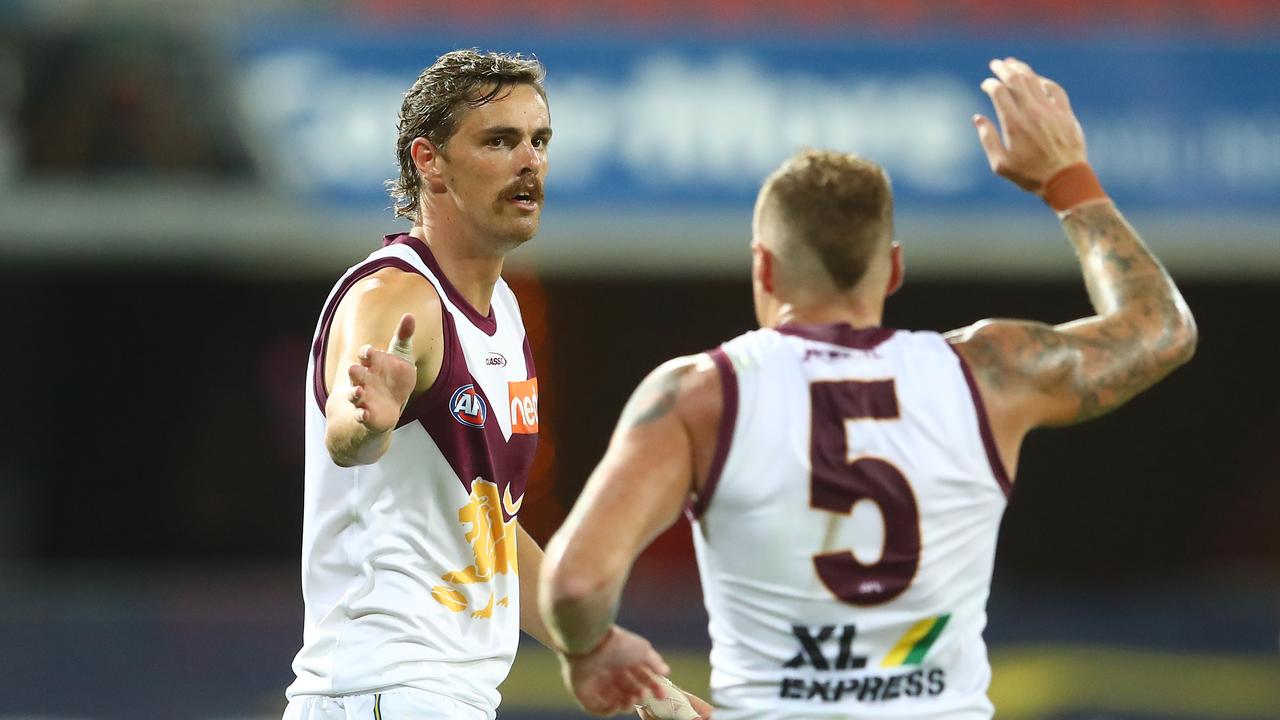 Joe Daniher celebrates a goal for his new club in the pre-season. Picture: Getty Images