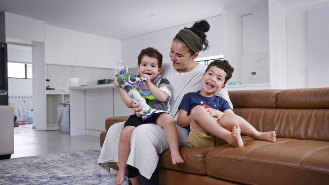 Rim Rizk, with sons Ali and Amir, bought a home in Picnic Point specifically because of the top rated public school. Picture: Sam Ruttyn