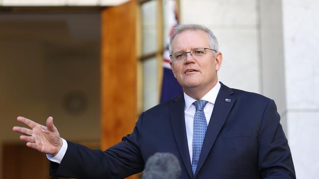 Prime Minister Scott Morrison spoke to media at a press conference at Parliament House in Canberra. Picture: NCA NewsWire / Gary Ramage