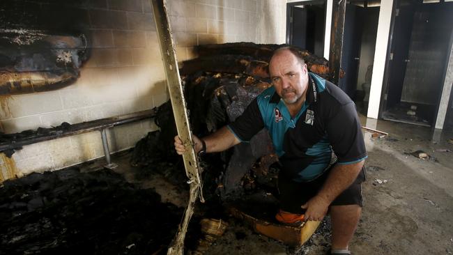 Club president Jimmy Floyd in the Pyramid Power AFL change rooms at their clubhouse which was destroyed by fire. PICTURE: ANNA ROGERS