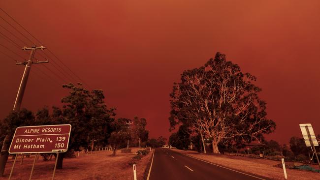 Red skies caused by the bushfires in East Gippsland in January 2020. Picture: Getty Images