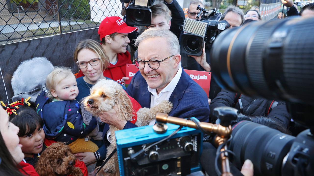 Anthony Albanese at Carnegie Primary School in the seat of Higgins in Melbourne early on Election Day. Picture: Sam Ruttyn