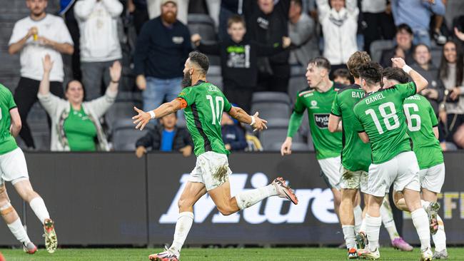 Marconi Stallions skipper Marko Jesic got himself on the scoreboard in the 3-0 NPL NSW grand final win over Rockdale Ilinden. Picture: Football NSW/Nielsen Images