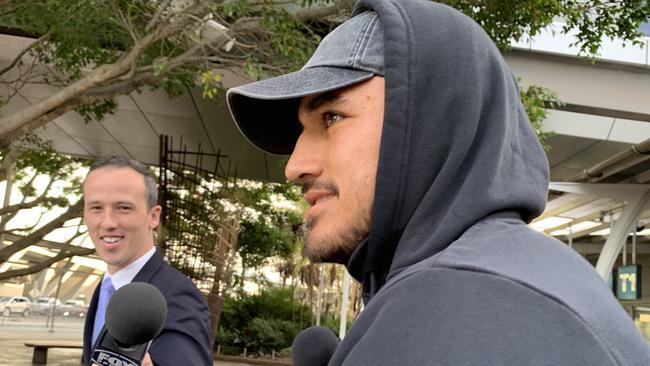 NRL star Valentine Holmes arrives home in Sydney following his stint in the USA trying his luck to get a start in the NFL. Pic: Fatima Kdouh