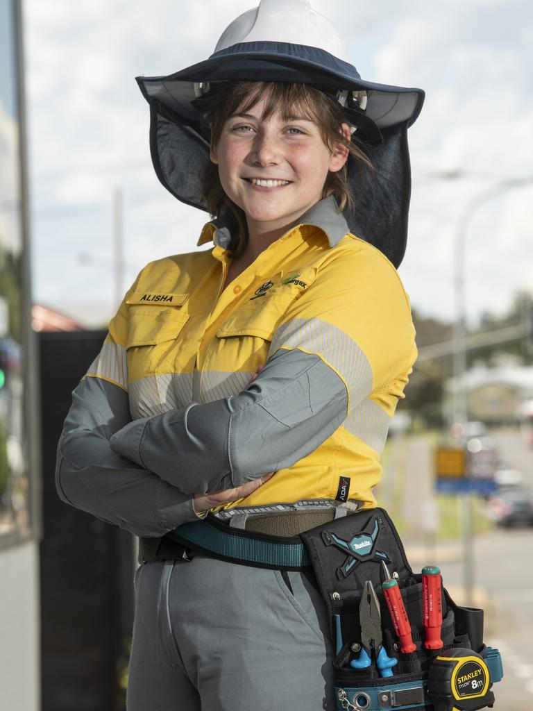 Alisha Di Ruggiero will be working at the Toowoomba Energy Queensland depot as a trainee electrician. Wednesday, October 20, 2021. Picture: Nev Madsen.