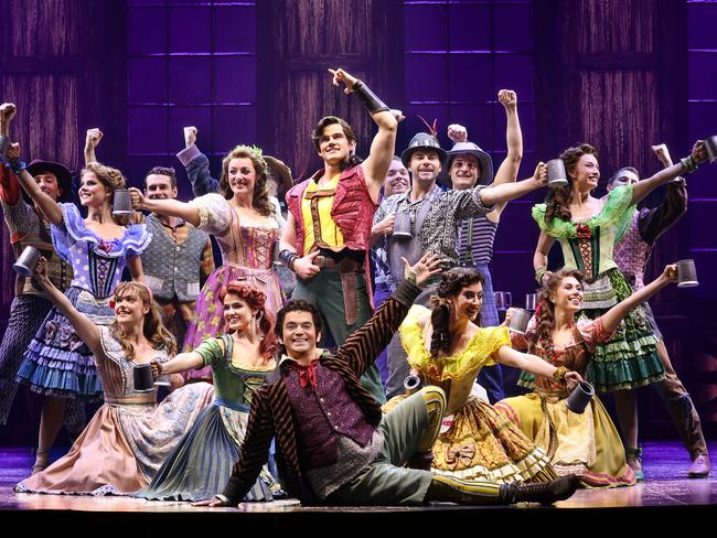 Cast members of the Gaston number on stage. Picture: David Caird