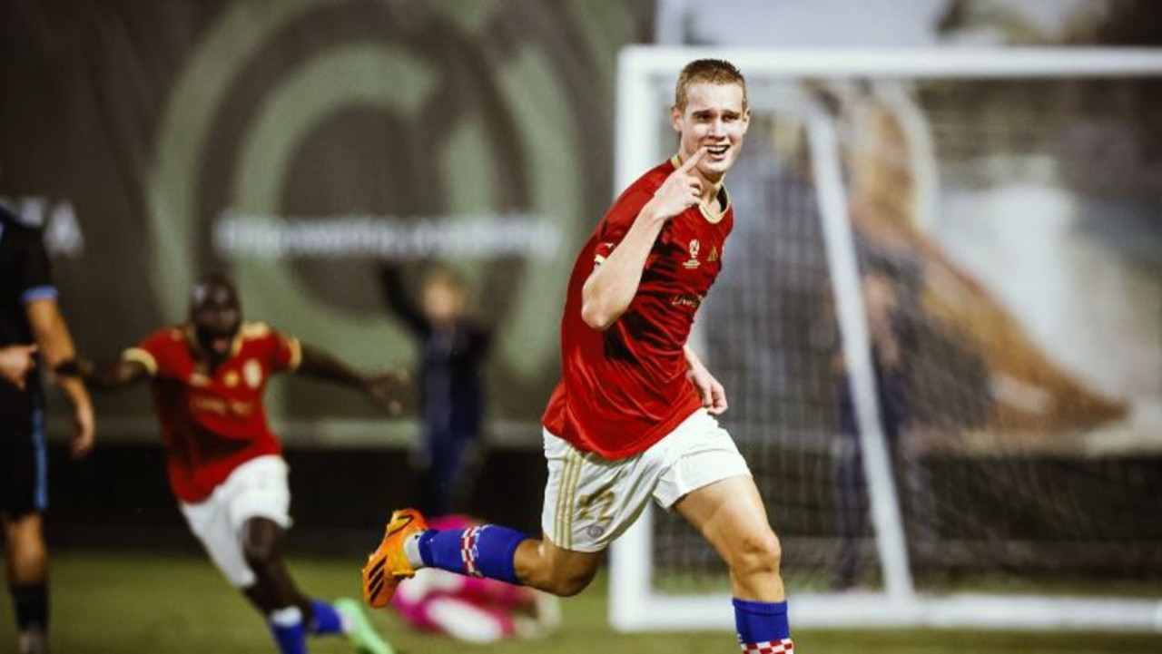 Samuel Klein celebrates a goal for Gold Coast Knights.