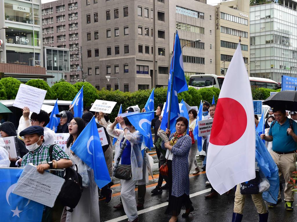 Protesters of the Uighur community in Japan march against China’s oppression of their people. Picture: Laurent Fievet/AFP