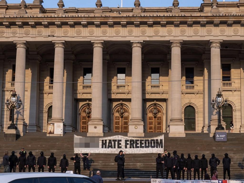 National Socialists demonstrated on the steps of the Victorian Parliament. Picture: Supplied/ X