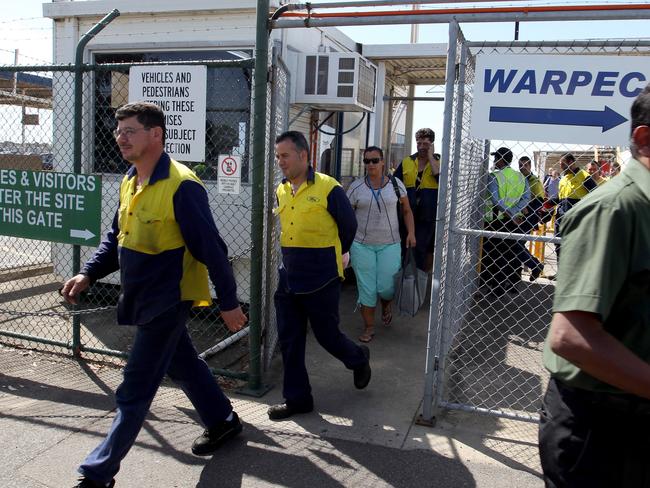 Lost work ... Ford workers leave the Broadmeadows plant after learning 300 jobs would go. Picture: News Corp Australia