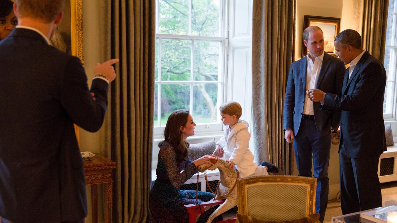 Prince George rides the rocking horse given to him by former US president Barack Obama. Picture: Pete Souza/The White House/Getty Images