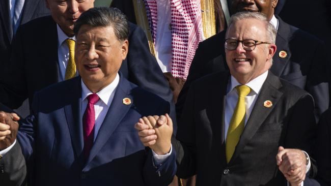 China's President Xi Jinping with Prime Minister Anthony Albanese and other G20 leaders at the G20 Summit in Rio de Janeiro in November. Picture: New York Times/Pool