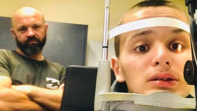 Preston Potter undergoes eye tests as dad Gavin Potter. Picture: Facebook