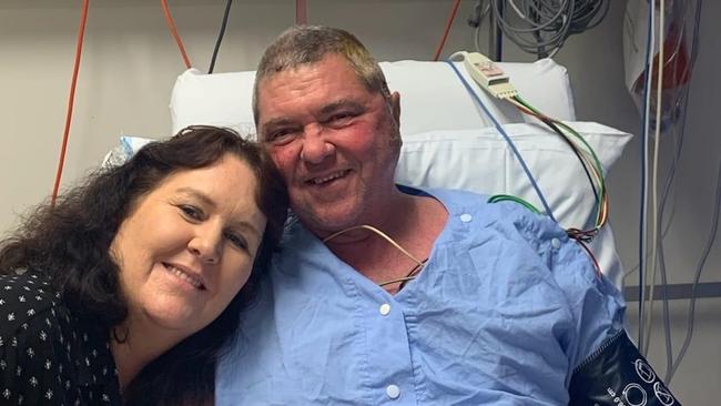 Jodie Barnwell-McNab and Les McNab in the hospital after his successful operation by surgeon Charlie Teo. Picture: Supplied