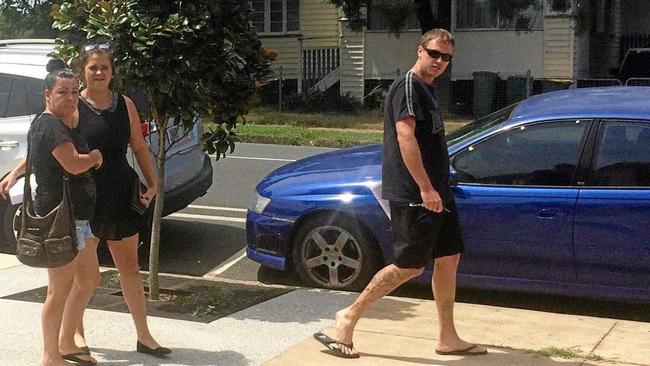 Mikala Ann Burns, second from left, in Channon St, after leaving Gympie Magistrates Court with supporters earlier this year. Picture: Arthur Gorrie