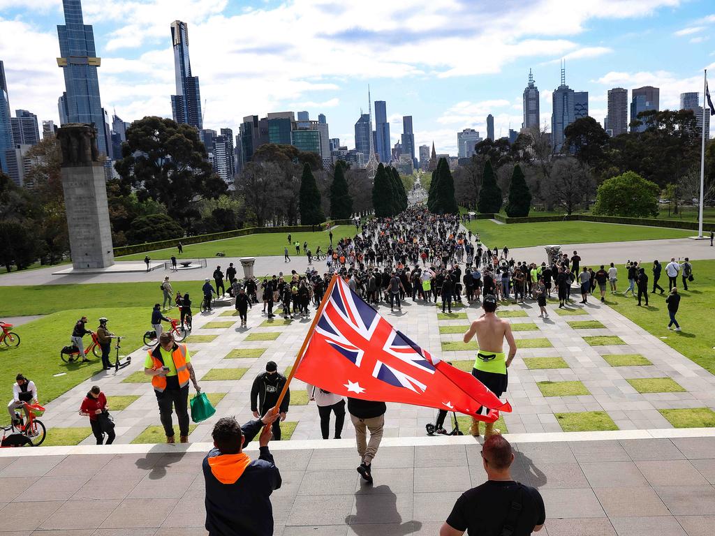 The stand-off with police has gone on several hours. Picture : NCA NewsWire / Ian Currie