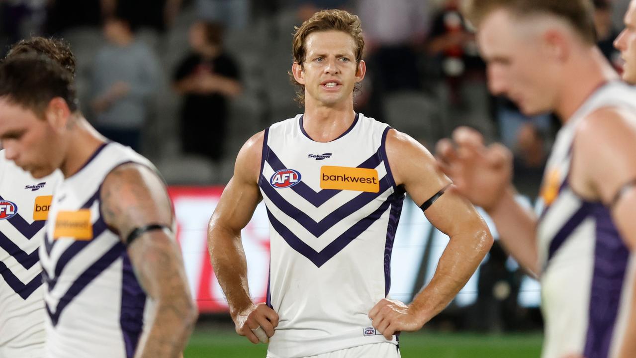 Nat Fyfe looks dejected after the loss to St Kilda. Picture: Michael Willson