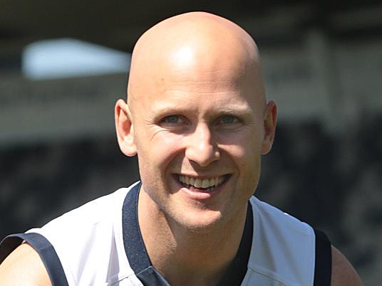 Gary Ablett back in the blue and white hoops at Geelong. Picture: Alison Wynd
