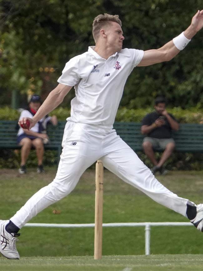 Jack Prestwidge bowling for Melbourne. Picture: Valeriu Campan